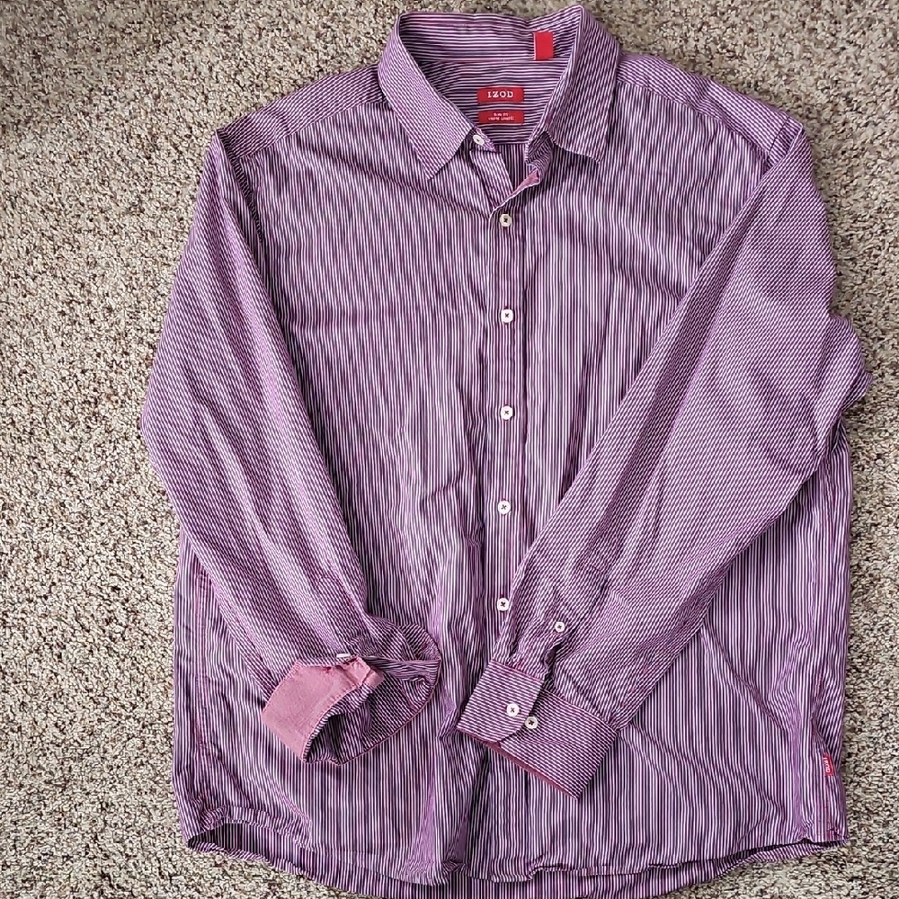 Izod Men's Shirt in Purple and White Stripes